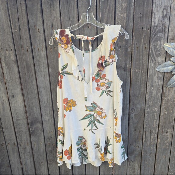 FREE PEOPLE Summer In Tulum Linen Blend Floral Printed Tunic Top In Ivory Size M - Picture 4 of 6